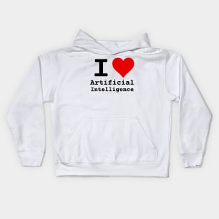 I Love Artificial Intelligence | Stylized Heart Logo Black Kids Hoodie